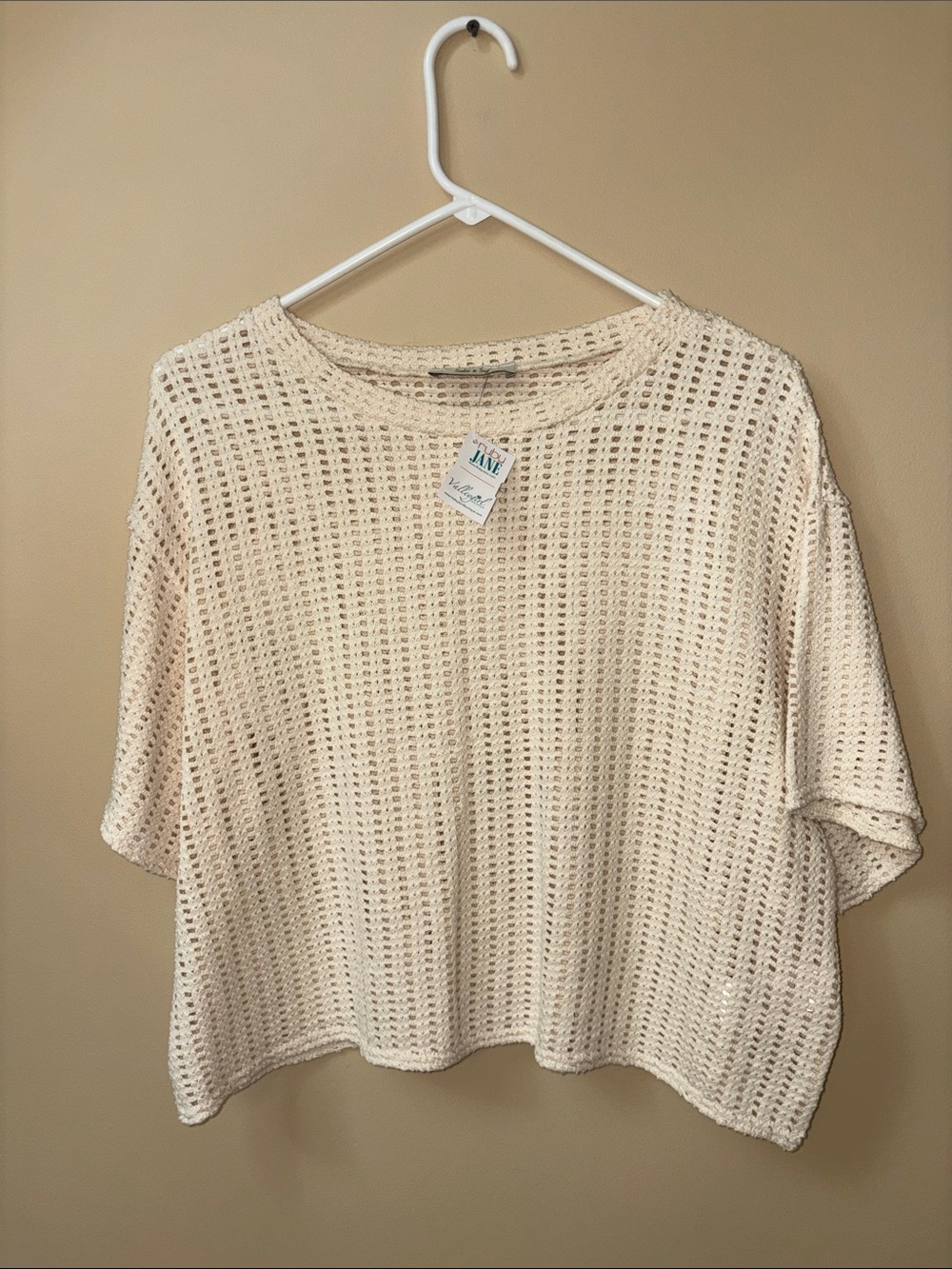 Sadie & Sage Open-Knit Short Sleeve Top - Cream